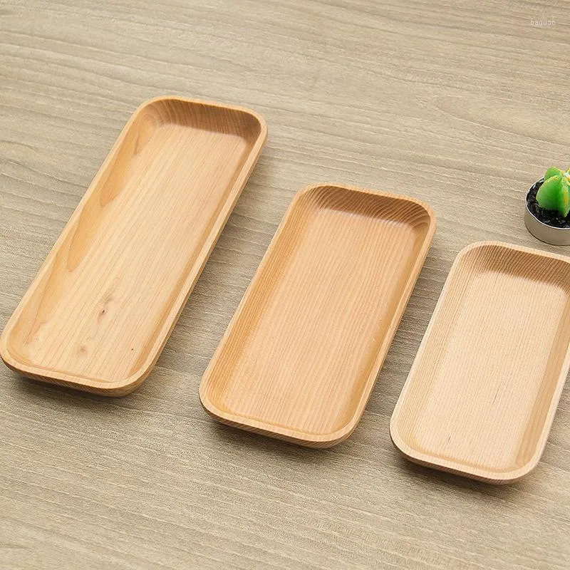 Set di posate Piatti in legno massello Stoviglie Snack Insalata Vassoio rotondo per frutta secca Set da tè per bambini rettangolare in legno Siteel