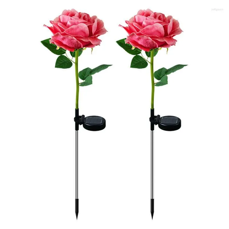 Flower Solar Lights Outdoor Upgraded Realistic LED Powered Rose Stake Waterproof Decorative For