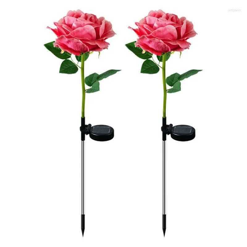 Flor Luces solares Al aire libre Actualizado Realista LED Powered Rose Stake Impermeable Decorativo Para