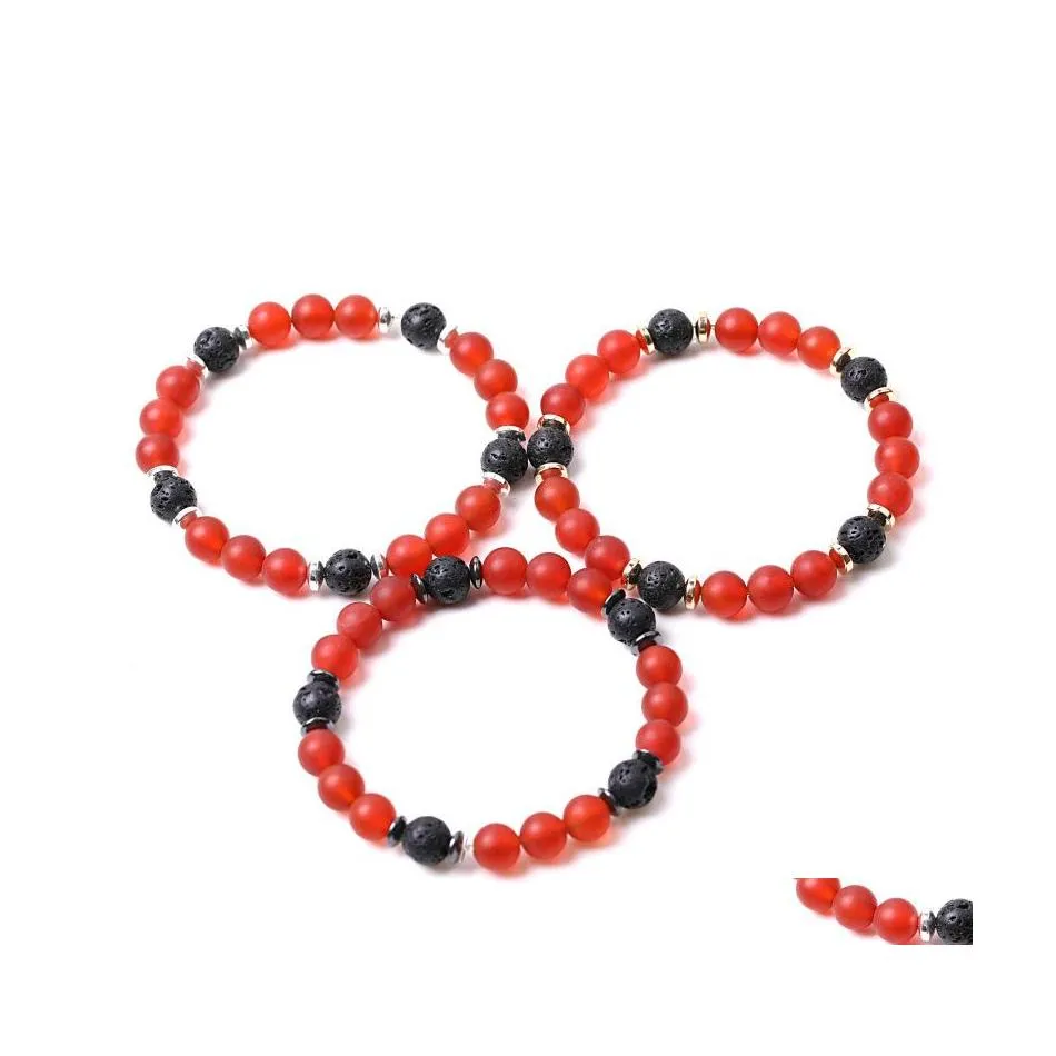 Fios de miçangas de 8 mm de miçangas de pedra de ágata vermelha fosca de hematita lava pulseiras para homens homens yoga buda jóia yeeking yummyshop dhbhk