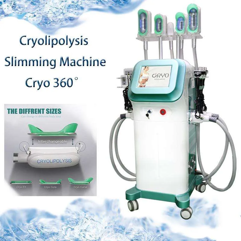 Multifunktion 7 i 1 Cryo 360 ° Cryolipolysis Fat Freeze Slant Machine Freezing Cryoterapi Cool Slim Device Body Shaping Weight Loss Beauty Salon Equipment