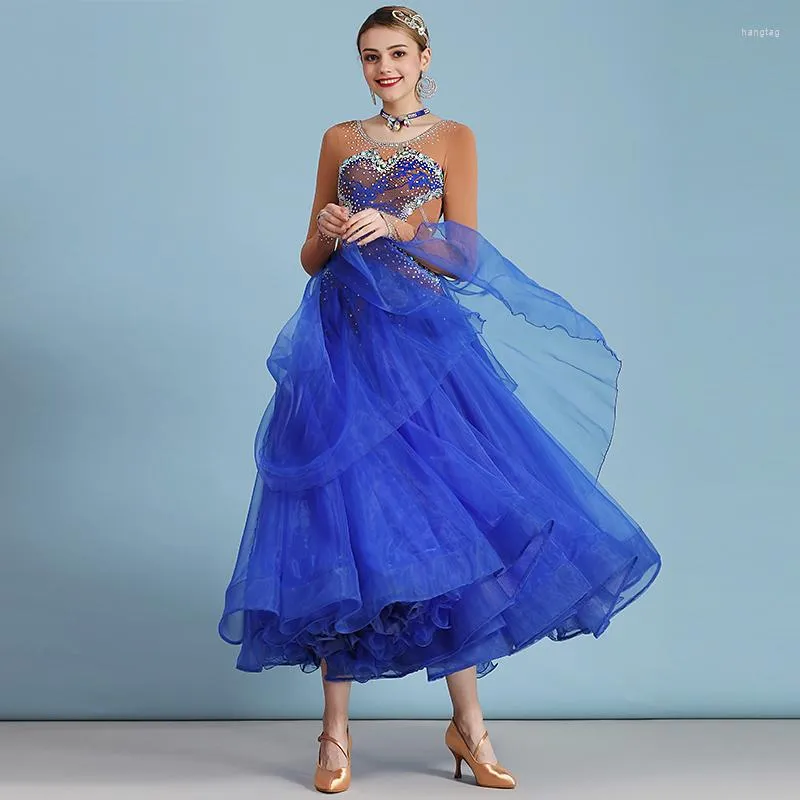 Stage Wear Ballroom Dance Competition Jurken Women Waltz Standard Tango Foxtrot Performance Clothing Rhinestone Dress DC4605