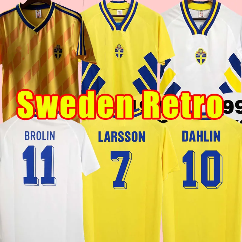 Retro 1994 1988 Sweden Soccer Jersey 94 Dahlin Brolin Schwarz Mild Limpar Andersson Larsson Ingesson Classic Football قمصان Calcio إبراهيموفيتش 10 بيرج سفينسون 20