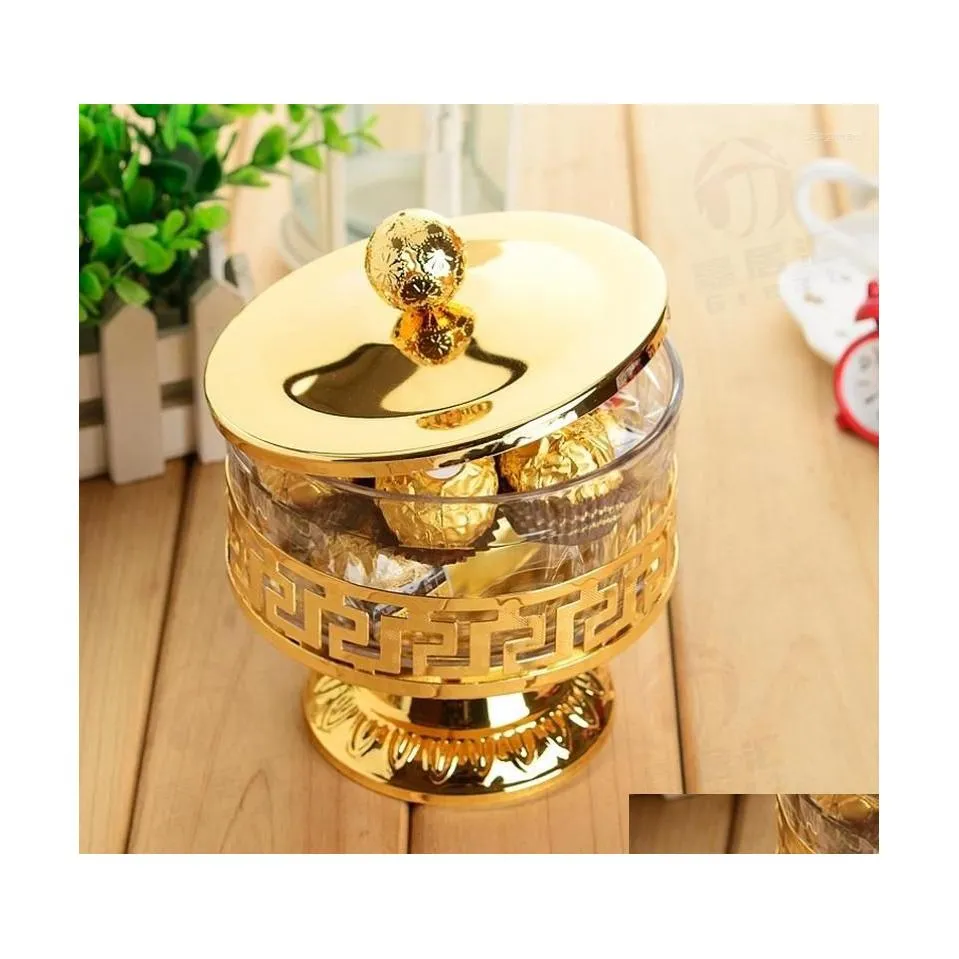 Din sets Sets Hoge kwaliteit Unique Europese stijl Shiny Gold Finish Metal Acryl Zout/Sugaea/Coffee Jars AFBEELDING DROP DRAP DELPTE H DHUZZ