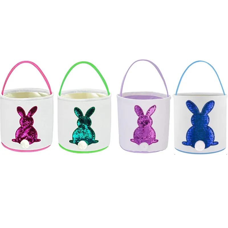 Cadeau de fête Sac de panier de lapin de Pâques Paillettes Paillettes Sacs de chasse aux œufs Sac à main Lapin Fluffy Tails Jouets Seau de bonbons Fourre-tout pour enfants Décoration de fête Utilisation quotidienne