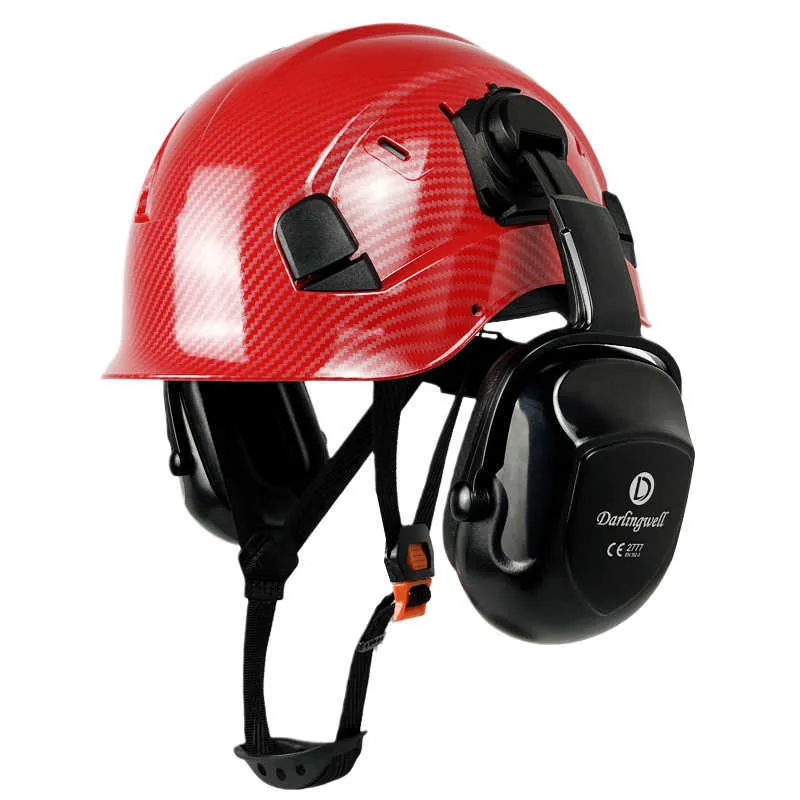 Modèle en fibre de carbone, casqueur avec des oreilles CE pour l'ingénieur Construction Sécurité Casque Abs Abs Protection Cap de travail Hommes
