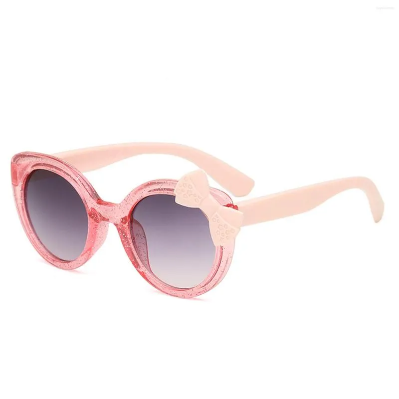 Lunettes de soleil cadre rond enfants anti-UV belle bande dessinée avec nœud papillon pour la plage de voyage de fête