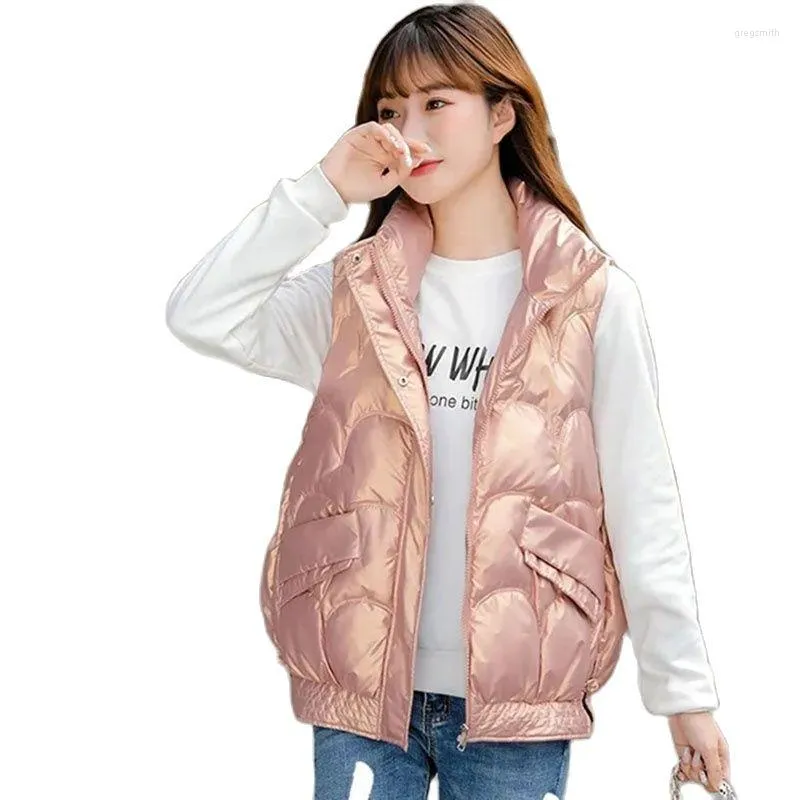 Gilets pour femmes veste d'hiver gilet Parka femmes coréen lâche col montant chaud sans manches vers le bas coton rembourré femme gilet court