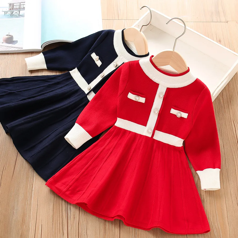 Child Girls Dress Long Sleeve Knitted Sweater Dress For Baby Girl