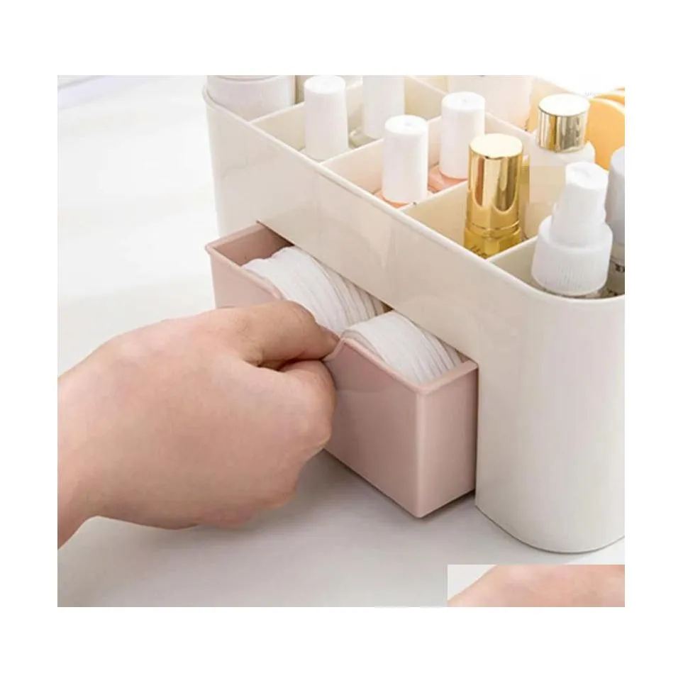 Scatole portaoggetti Contenitori Custodia Contenitore da scrivania Organizer per trucco Scatola Cosmetica Ders Doppio strato in plastica Display per gioielli Drop Delivery H Dhoio