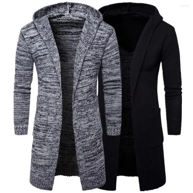 Männer Jacken 2023 Frühling Herbst Herren Mit Kapuze Mäntel Vintage Lange Strickjacke Strickwaren Pullover Einfarbig Mode männer Jacke