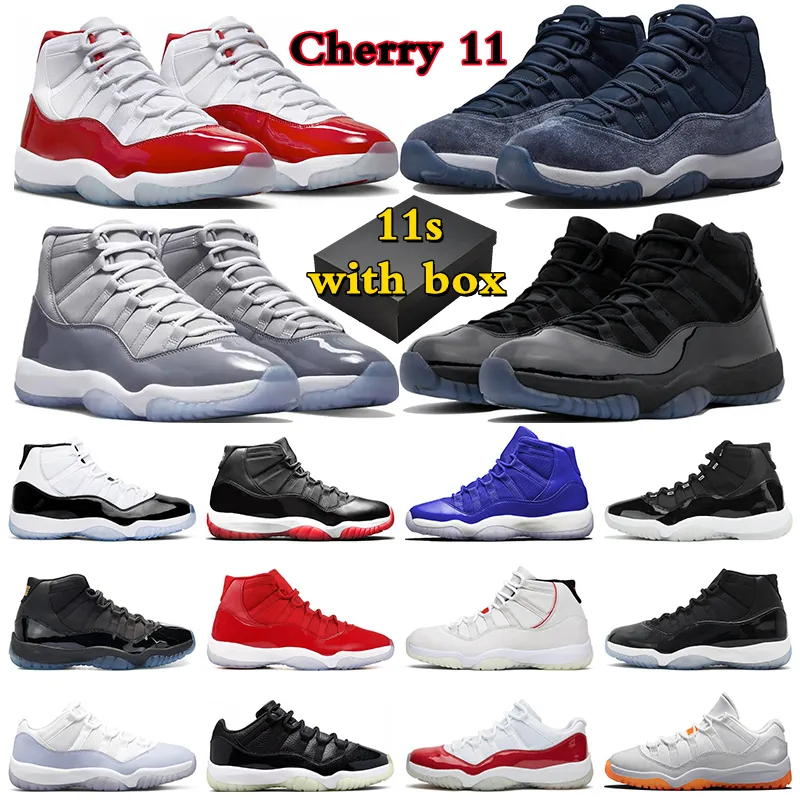 с коробкой Cherry 11 Basketball Shoes 11s Мужчины Женщины кроссовки Midnight Navy Pure Violet Cool Grey Cap and Gown Bred UNC jumpman 11 Спортивные кроссовки спортивные