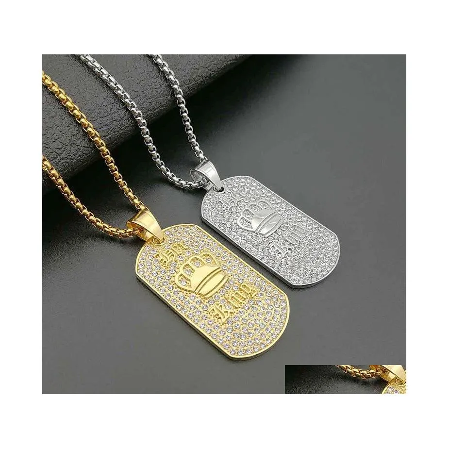 Pendentif Colliers Hip Hop Bijoux Titane Acier Casting Plaqué Or Fl Diamant Roi Champion Collier Drop Livraison Pendentifs Dhwfe