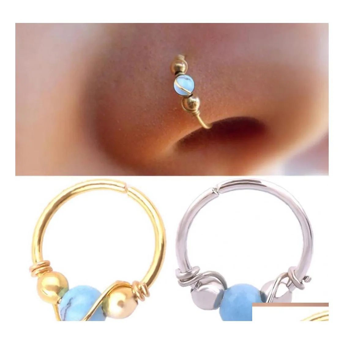 Anelli al naso Borchie Moda Donna Perline Orecchino Anello per labbra Narice Cerchio Gioielli per piercing per il corpo Drop Delivery Dh0Dy