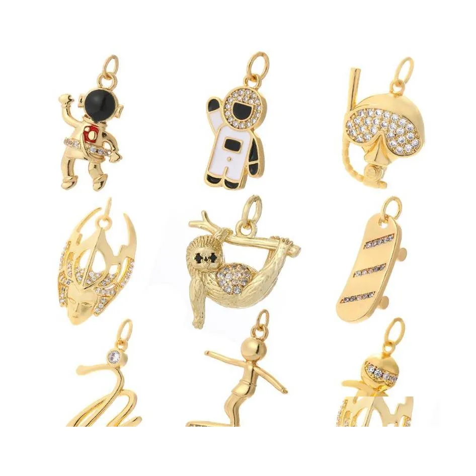 Charms Ski Surf Plongée Skateboard Sport Astronaute DIY Pendentif Collier Mignon Charme Or Accessoires Boucle D'oreille Bracelet Makecharms Dr Ot3Kz