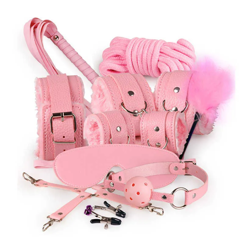 Schoonheidsartikelen SM Sexy-Toys PU Leather Bondage Restraint Kits Sexy speelgoed voor vrouwen Women Wen Paren volwassenen Games polsen Enkle Cuffs Whip Nipple Clip