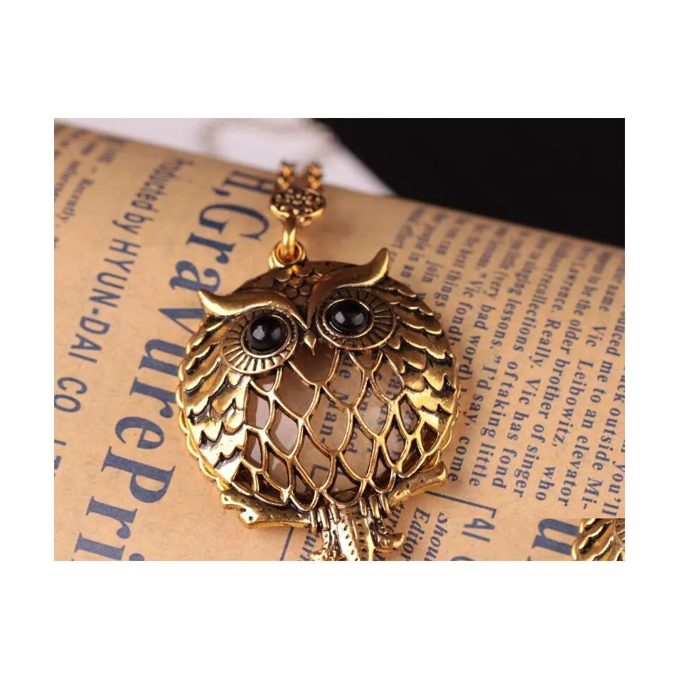 Pendant Necklaces Locket Necklace Vintage Retro Antique Owl Beautifly Jewelry Collar Collier Magnifying Glass Cabochon Drop Delivery Dh8I9