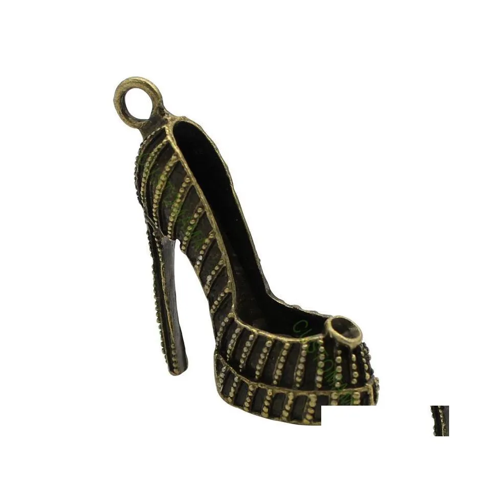 Charms 6pntique brons stor 3D High Heel Shoe Pendant 42x34x12mmCharms Drop Delivery Smyckesfyndkomponenter OT6GQ