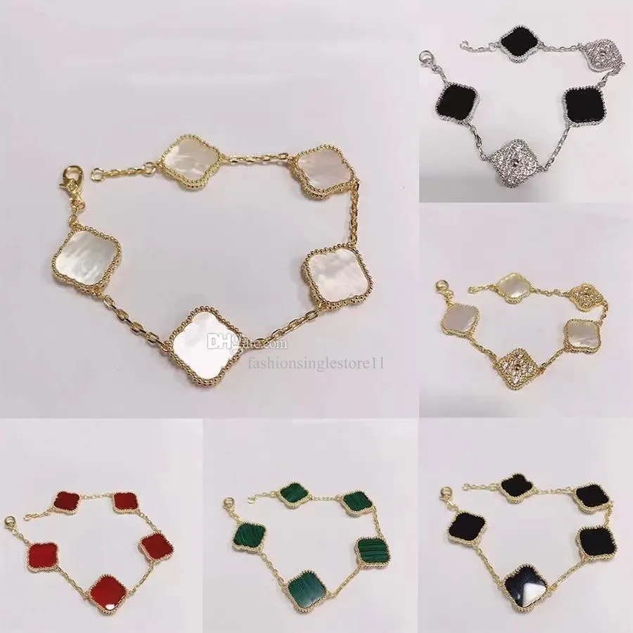 Chaînes porte-bonheur de créateur Bracelet à breloques élégant Cleef Fashion Vintage 5 motifs Bracelets Collier feuille de trèfle Design de luxe Bijoux de mariage Van 4/quatre fleur cadeau