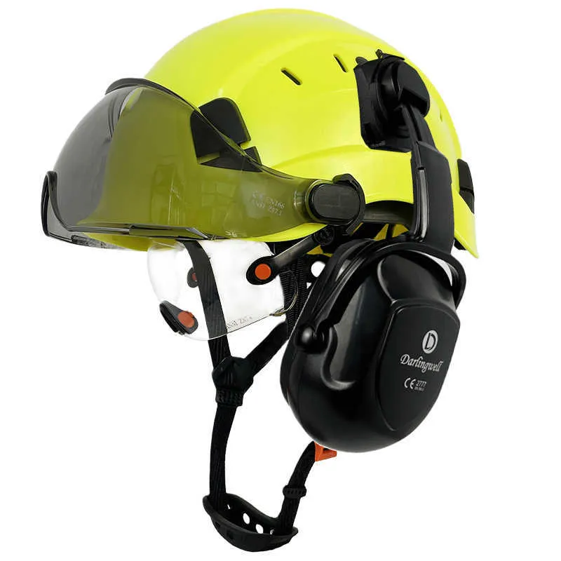 Casque de sécurité de Construction CE avec doubles visières pour ingénieur et casque antibruit EN352 ABS, casquette de travail ANSI, Protection de la tête