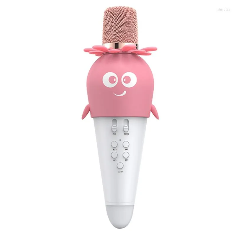 Microphones Top Deals Microphone sans fil Bluetooth Microphone à condensateur portable Haut-parleur avec lumières LED Fonction d'enregistrement Karaoké pour les enfants