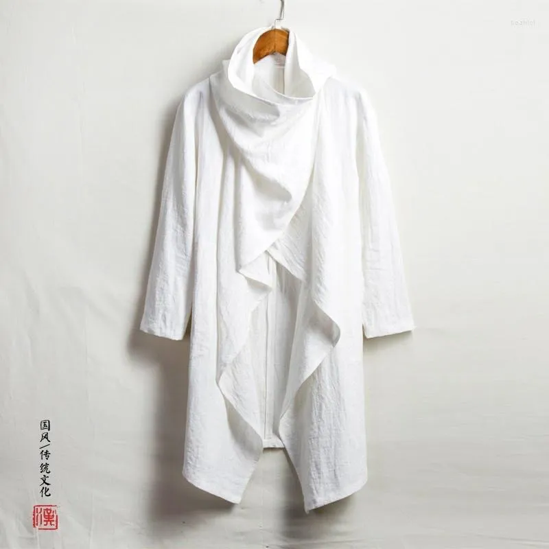 Erkek ceketleri ceket Budizm keten üstleri erkek Çin düzensiz rüzgarlık ceket meditasyonu Tai chi palto rahip kıyafetleri