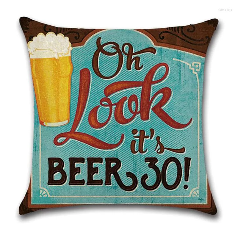 Pillow 2pcs/set Sofa Throw Cover Decorated Case Home Textile Flax Bar Beer Pattern Square Pillowcase