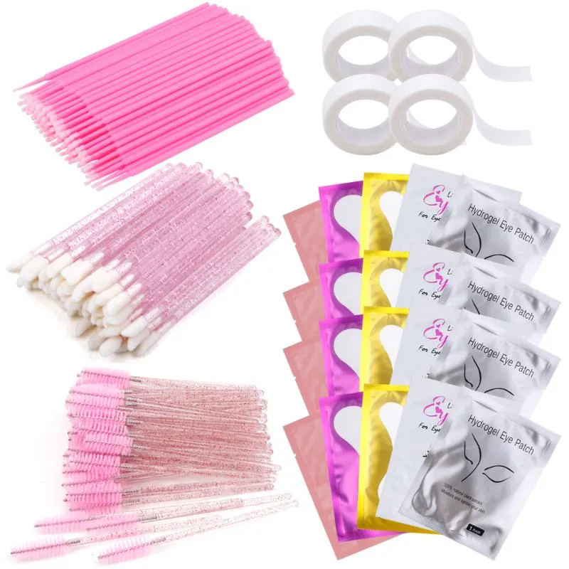 Falska ögonfransar Förlängning Set Eye Patches Pad Adhesive Tape Eyelash Borstes Microbrush Spoolie Lip Brush Applicator Lashes Accessories