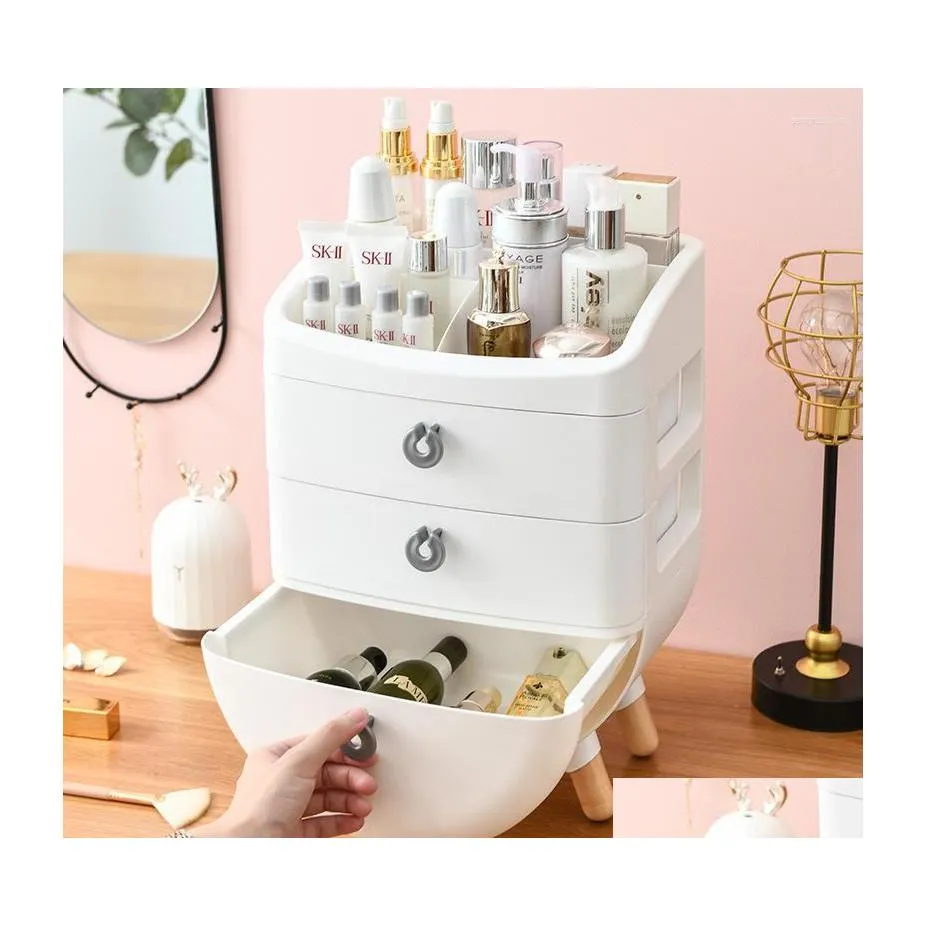 Förvaringslådor BIN TRÄ TRÄTSKRAPP Make Up Cabinet för badrums Typ Organiser Kosmetika Stora kapacitets toalettbox DHBCD