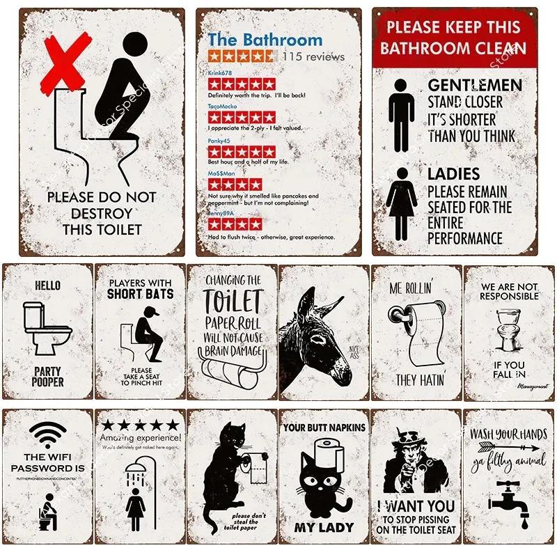 Vintage Flushing The Toilet Metal Sign — Retro Funny Bathroom Wall Decor, 12x8 Inch Tin Sign, Humorous Home Art - View #2