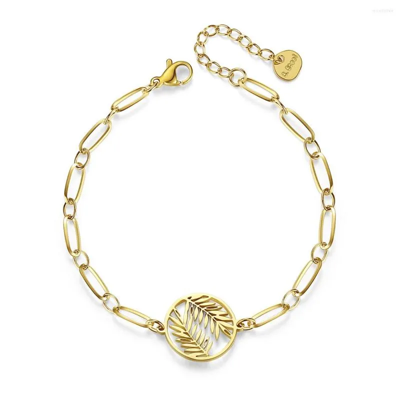 Pulseiras de link Bohemiaan Gold Wheat Eares Minchas para mulheres Cadeia de jóias de moda Round Charms Round Stainless Aço Pulseira Presentes