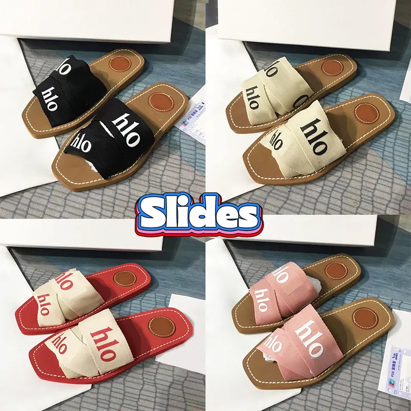 2023 Kapcia Designer Women Woody Flat Mule Sandals Sandals Sail Black White Olive Linen Beige Red Pink Hafted Slipper Outdoor Slajdes Buty Women Buty