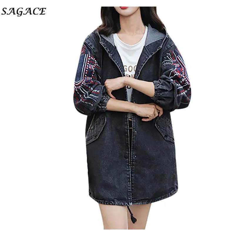 Vestes Femmes Sagace Vêtements Manteaux Femmes Mode Solide Printemps Automne Jeans Top Broderie Denim Sweat À Capuche Blouse À Manches Longues Manteau Lâche