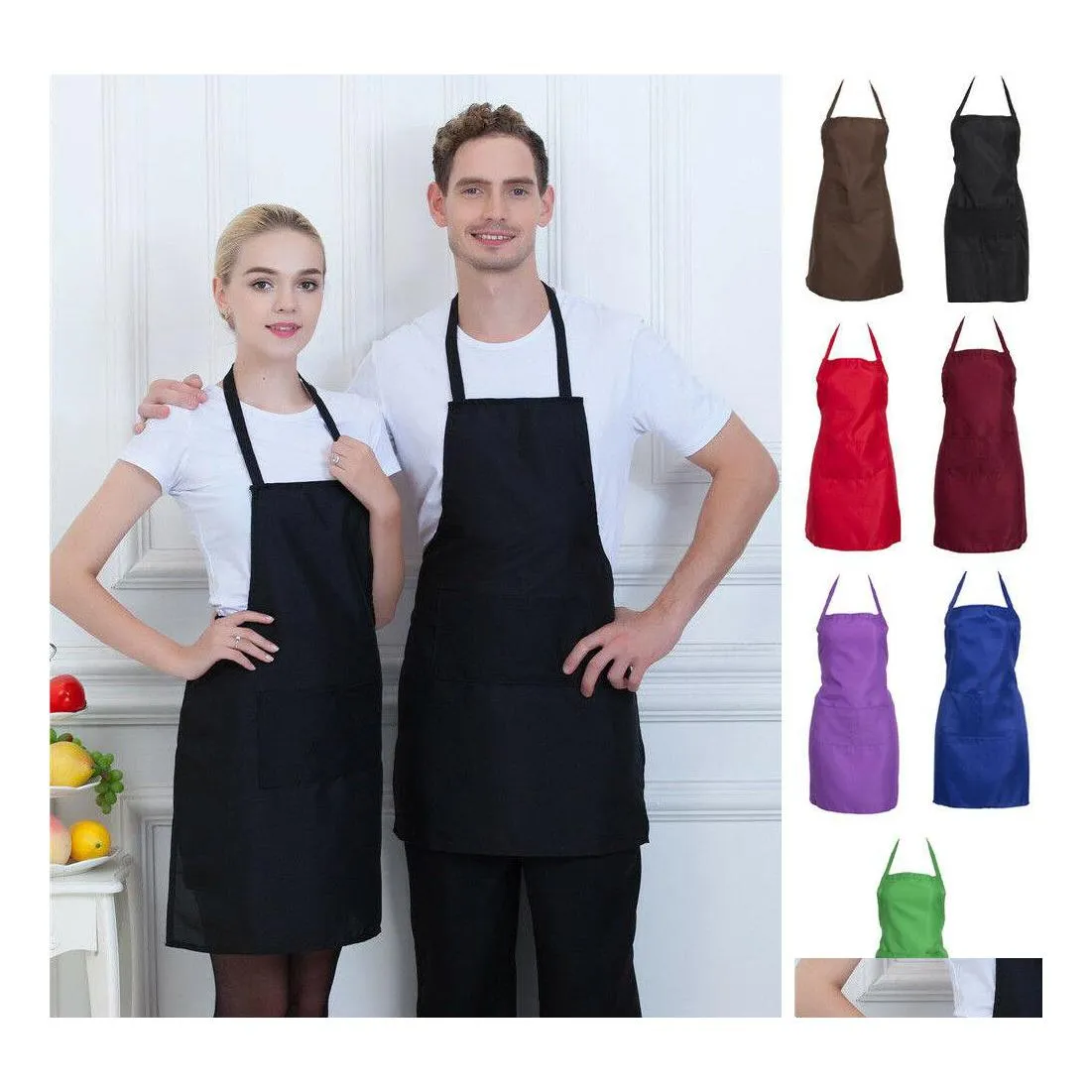 Kitchen Apron Adjustable Cooking For Woman Men Chef Waiter Cafe Shop Bbq Hairdresser Aprons Custom Gift Bibs Wholesale Drop Delivery Dhis8