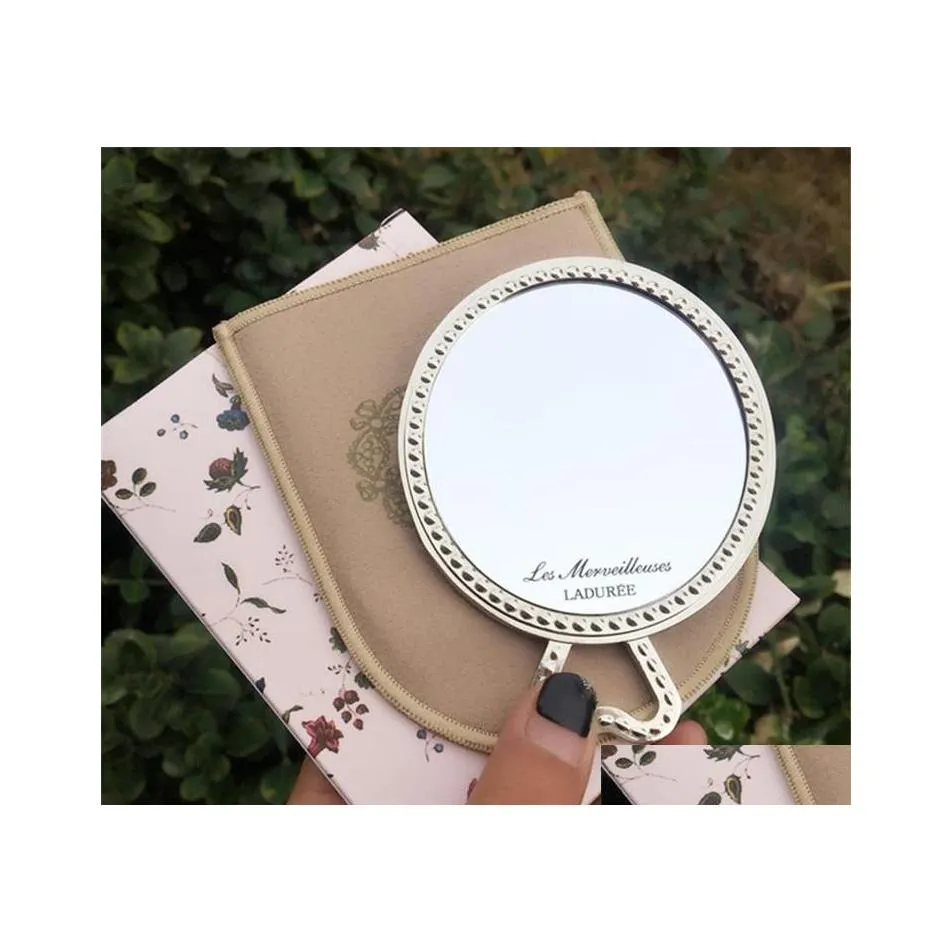 Compact Mirrors Laduree Les Merveilleuses Miroir de Poche Hand Mirror Vintage Metal Holder Pocket Cosmetics Make -up met Carry Bag Re DHCQG