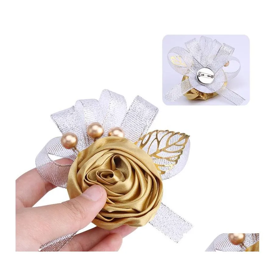 Decorative Flowers Wreaths Selling European Style Bride Bridesmaid Wrist Flower Ribbon Rose Diy Wedding Groom Groomsman Cor Drop D Dhfpy