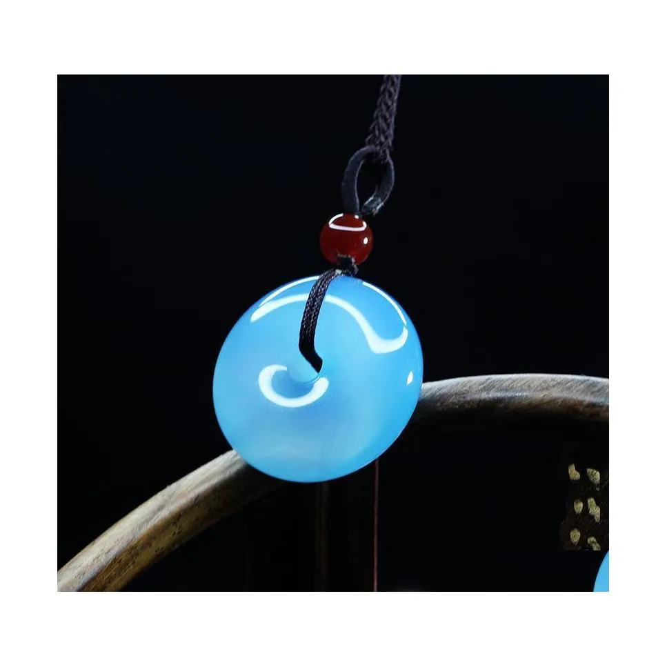 Charms Natural Blue Chalcecedony Safety Fivele Gate Pingente Pingente Colar Mens e Mulheres Jade Pingnderss Drop Delivery Jóias OTI0V