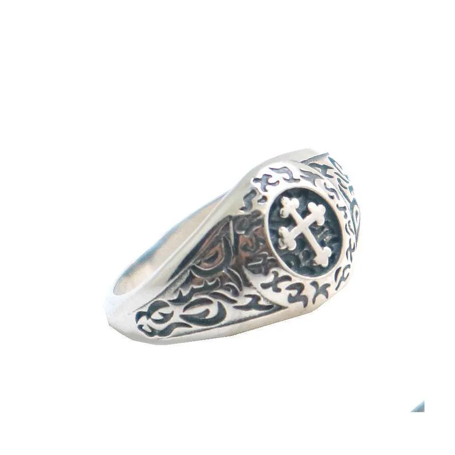 Cluster Rings S925 Sier Jesus Punk Gothic Cross Classic Ring Drop Delivery Jewelry Dh6yz