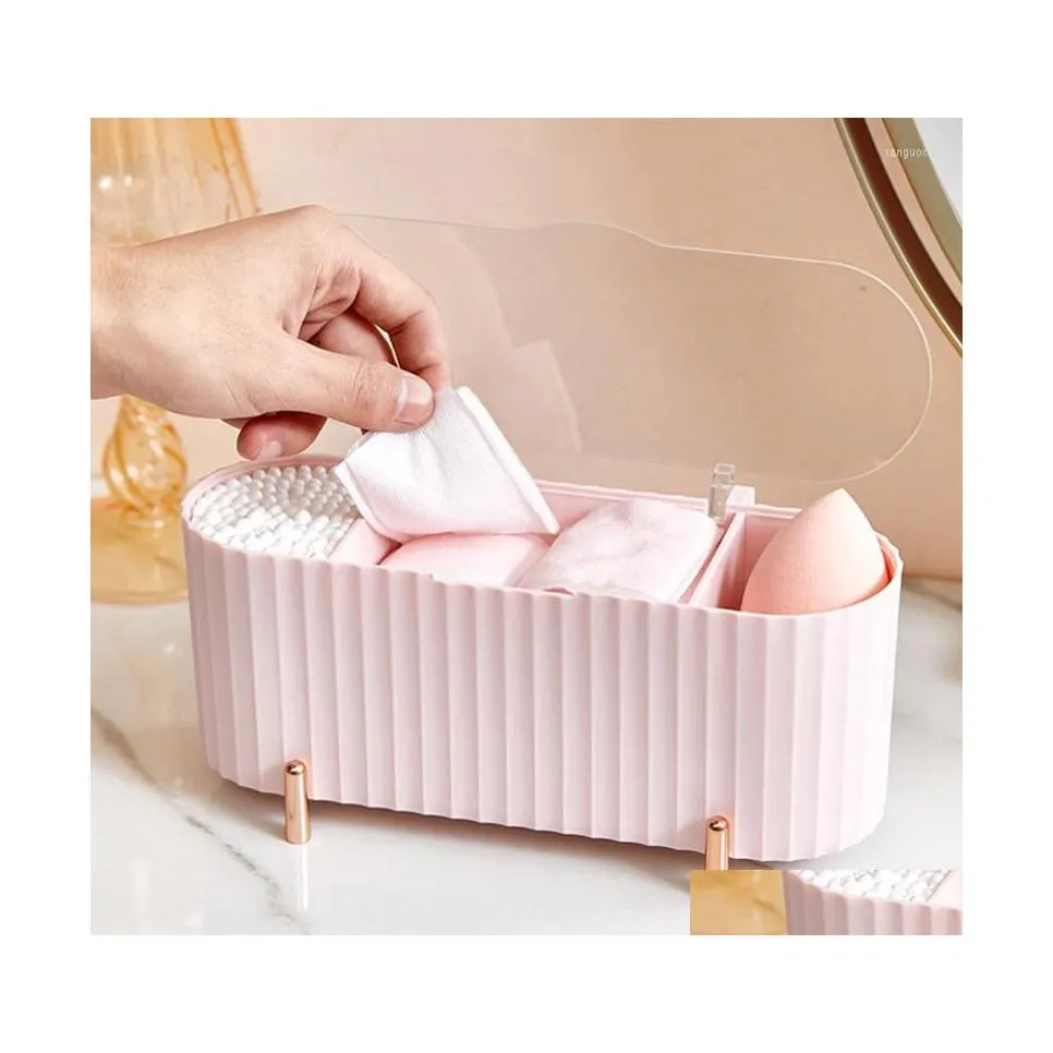 Storage Boxes Bins Desktop Cosmetics Box Dustproof Makeup Organizer For Cotton Pads Swabs Beauty Egg Holder Bathroom Jewelry Drop Dha5Y