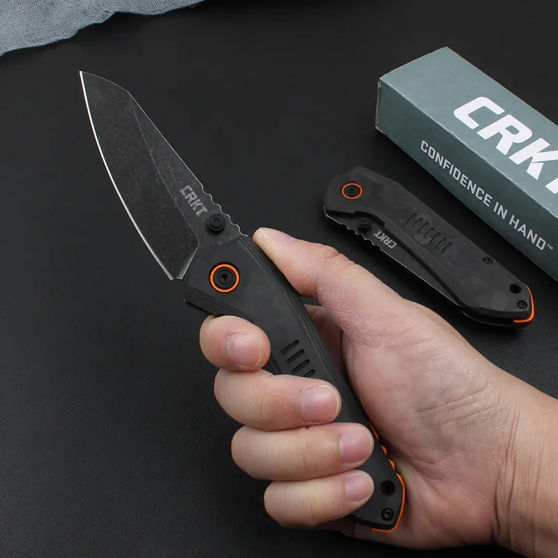 GLBY CK6280 Pocket Folding Knife 8Cr13Mov Black Stone Wash Blade Carbon Fiber & Stainless Steel Handle Outdoor Camping Hiking Survival Knives with Retail Box