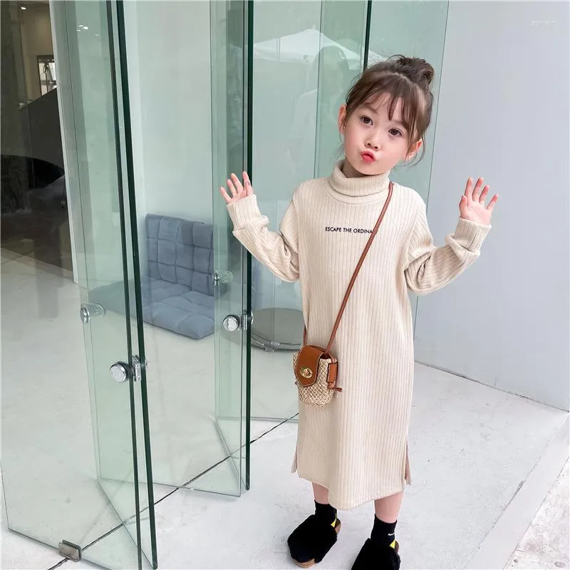 Tjejklänningar flickor vinter klänning turtleneck baby länge för vårkläder avslappnad mode korea stil barn kläder droppfartyg