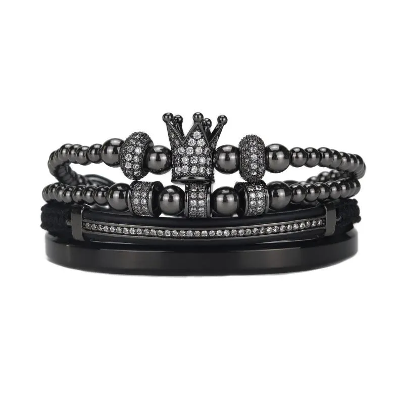Bracelets de charme Luxe Royal King Crown Hommes Bracelet Ensemble En Acier Inoxydable Perles Bracelet Blanc CZ Charms Boule Bracelets Pour Bijoux