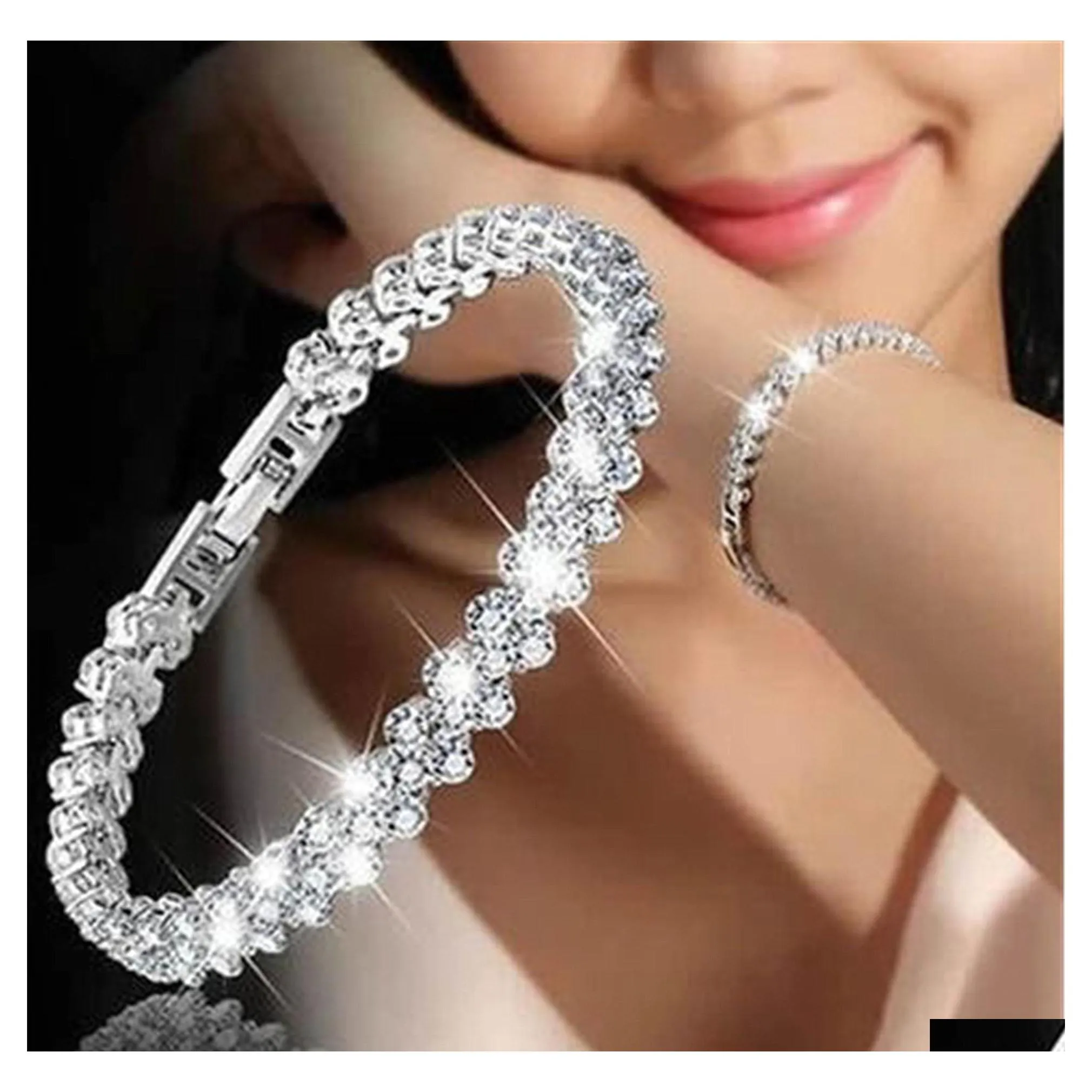 Tennis Luxury Crystals Bracelets For Women Men Jewelry Birthday Gift Party Ornaments Ladies Sier Charms Bracelet Drop Delivery Dhsra