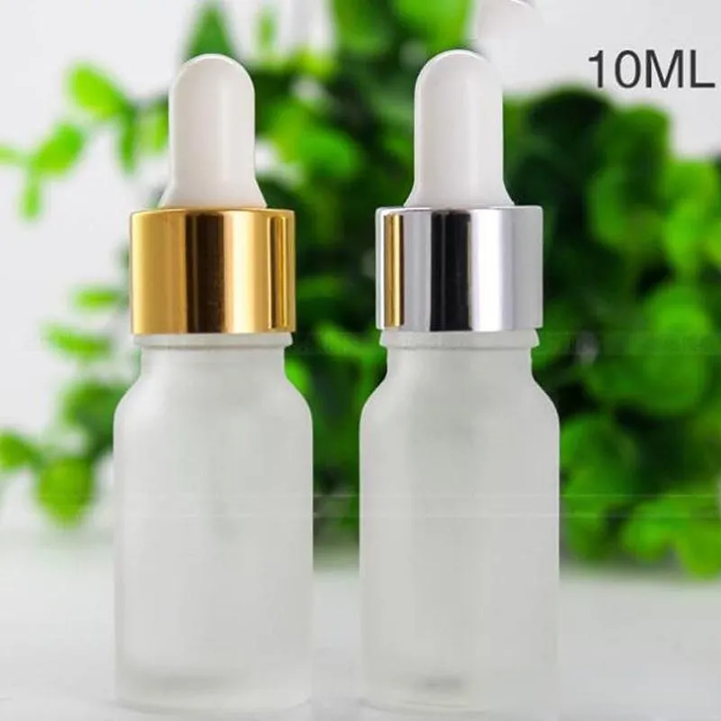 Wholesale 10ml Essential Oil Glass Bottles Frosted Clear Dropper Bottles With Gold Black Silver Caps For Eliquid E-juice