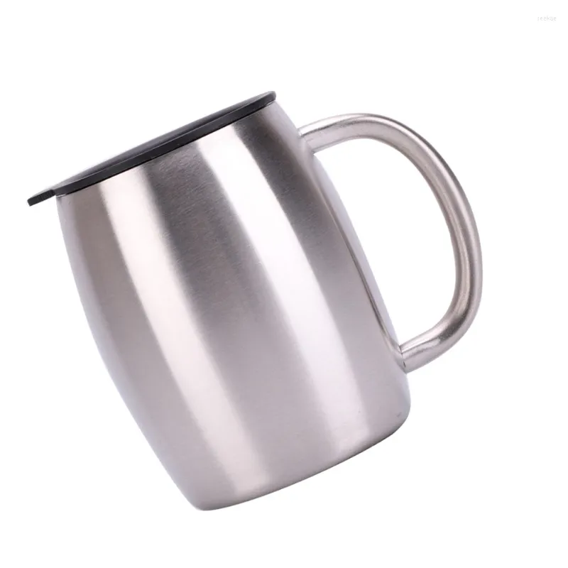 Mugs 1Pc Durable Stainless Steel Beer Mug Coffee Cup With Lid Silver