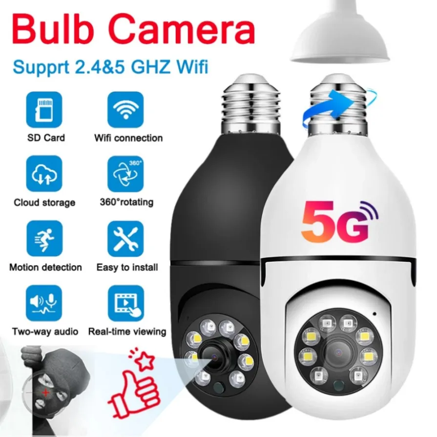 Bulbs LED 5G WiFi Camera PTZ IP CAME CAME CHAMPE FULLE COULEUR VISIÈRE NIGHT VISION CAMEA