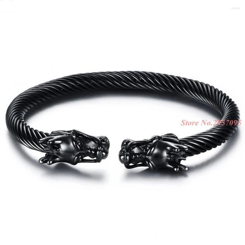 Link Bracelets Personality Black And Gold 10mm Dragon In 6mm Thick Stainless Steel Wire Cuff & Bangles For Men Jewelry