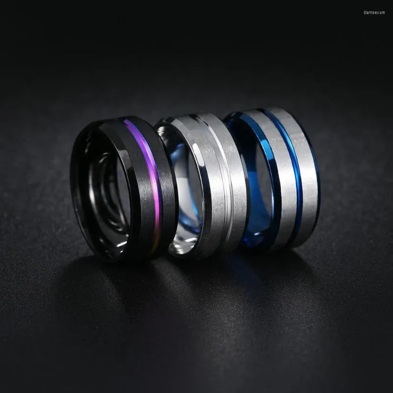 Bagues de mariage en acier titane à rainure bleue de 8mm pour hommes et femmes, bague en acier inoxydable de haute qualité, bijoux cadeaux de noël