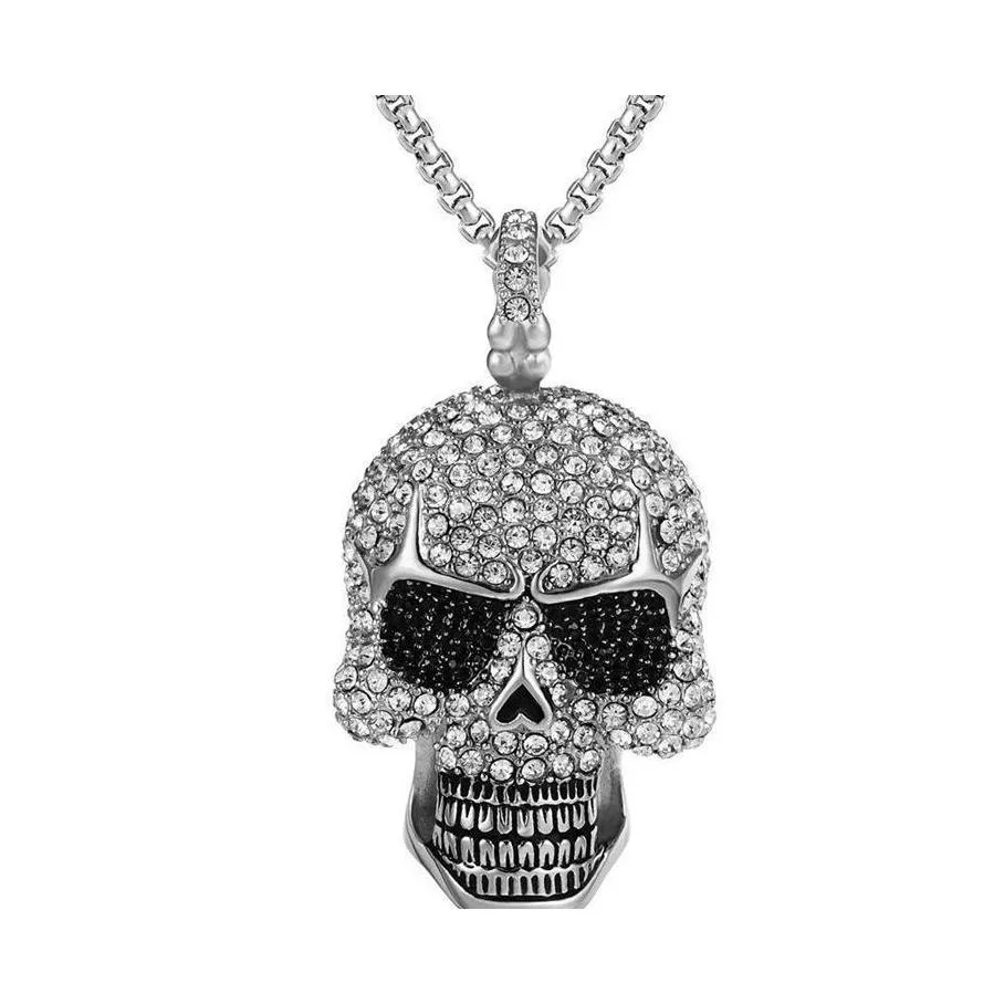 Collane con ciondolo Gothic Out Zircon Skl Collana per uomo Hip Hop Rock Party Jewelrypendant Necklacependant Drop Delivery Jewelry Pen Dh5Qt