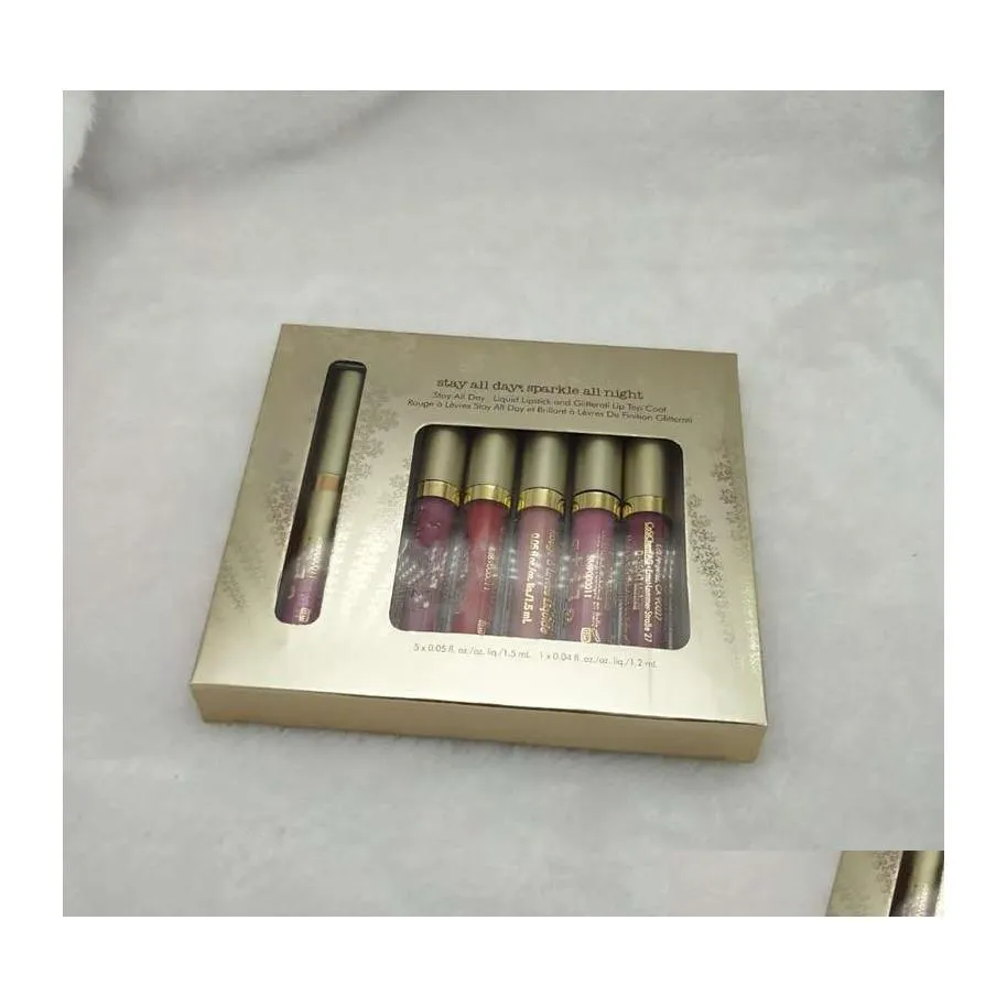 Brillant à Lèvres Dhs Stay All Day Sparkle Night Rouge à Lèvres Liquide Et Glitter Top Coat 6Pcs / Set En Stock Drop Delivery Santé Beauté Maquillage Li Dhzn9